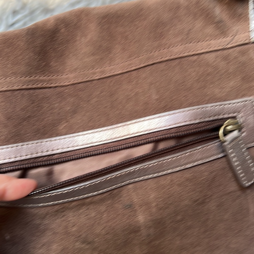 Brown Suede Leather Crossbody Handbag Gorgeous Metallic Boho Bag Leather Putse - Picture 5 of 16